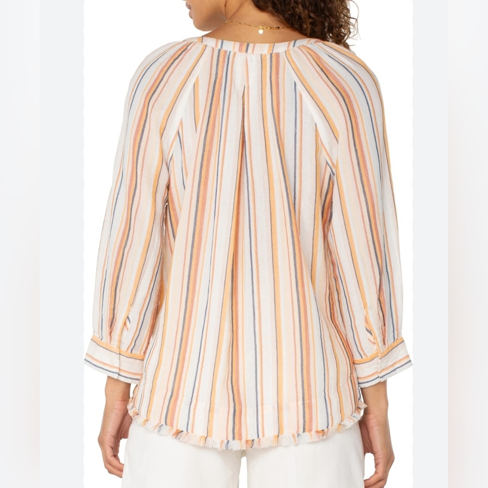 Liverpool Multicolor Striped V-Neck Blouse - Picture 2 of 7